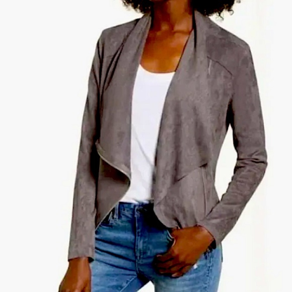 Blank NYC NWT faux suede drapes front gray jacket size XS